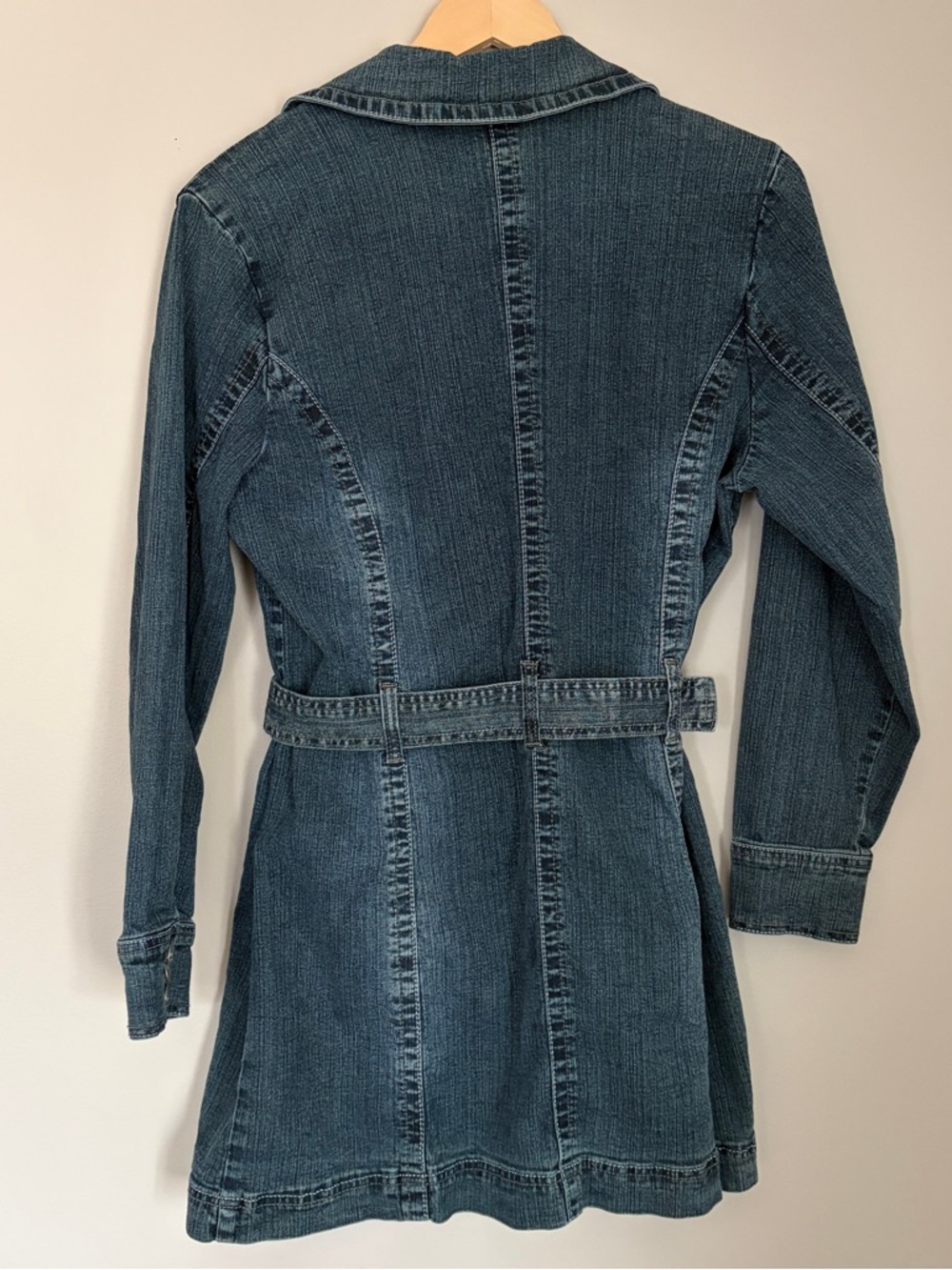Y2K Denim Jacket Belted Medium Wash Mini Dress 2 Way 2000s - Picture 8 of 10